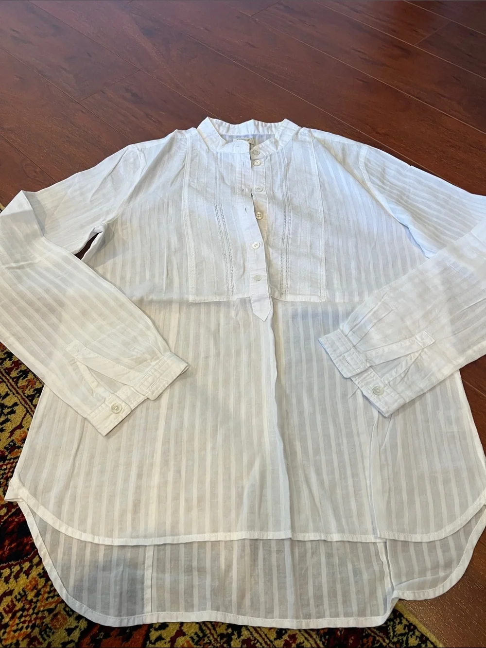J. Crew White Half Button-Down Popover Shirt - Clean Band Collar